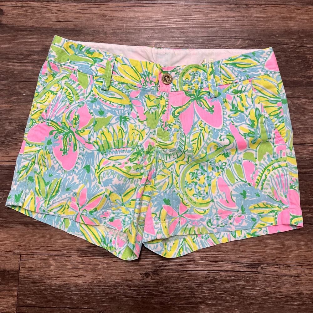 Lilly Pulitzer Callahan Shorts Size 4 Pink Green Floral Cotton 5” Preppy Resort - Picture 3 of 10